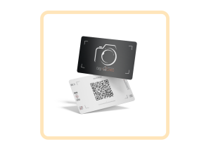 Elegant digital business cards with a sleek design, featuring QR codes and NFC technology for instant smart networking.