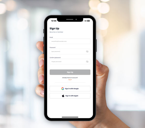 Sign-up screen for DigiVCard, enabling users to create an account for smart networking and digital business card management.