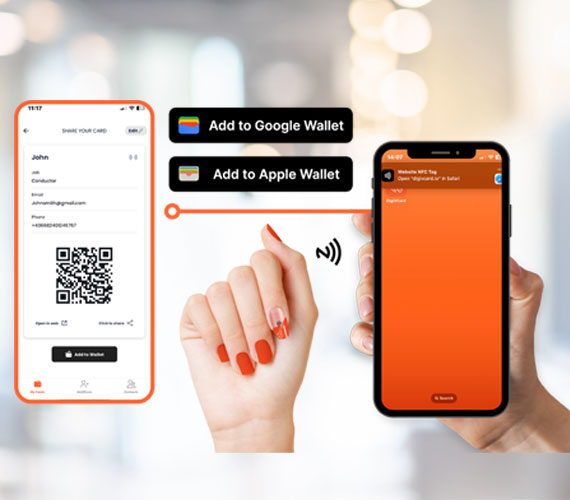 DigiVCard NFC Smart Nail enabling tap-to-connect digital business card sharing with a smartphone.