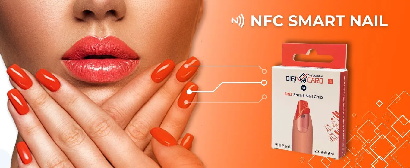 DigiVCard NFC Smart Nail – A stylish and innovative way to share contact information with a smart nail chip.